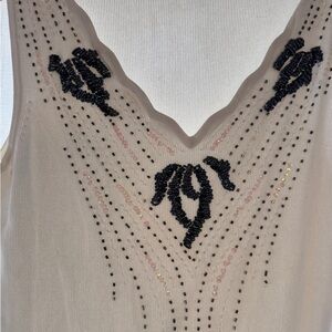 Elegant Cream Sleeveless Top with beaded Embellishments - fits like size S